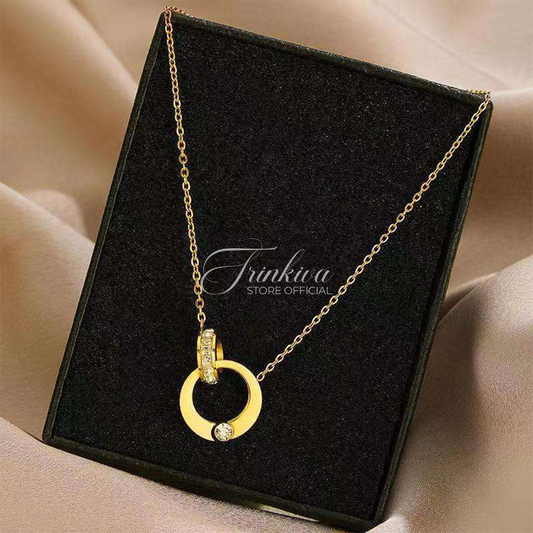 Diamond Double Ring Pendant Necklace