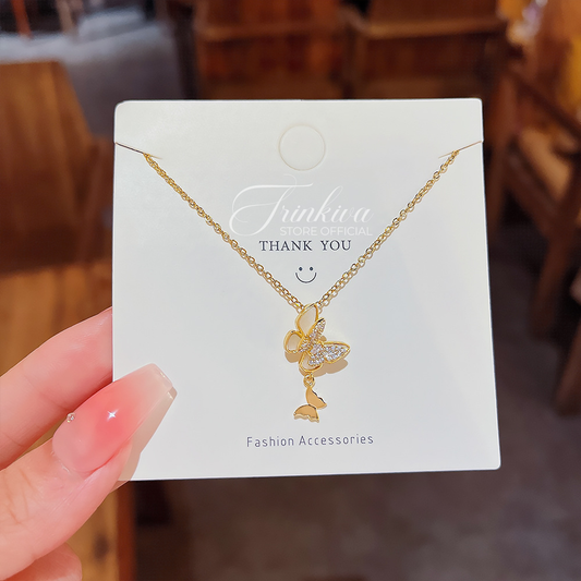 3D Butterfly Charm Necklace (Diamond Sparkle)