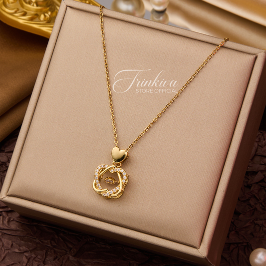 Diamond Double Heart Zircon Pendant Necklace