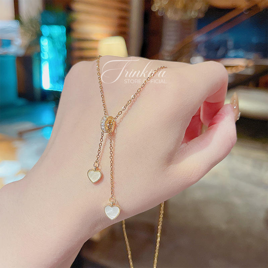 Zircon Shell Pearl Heart Ring Necklace