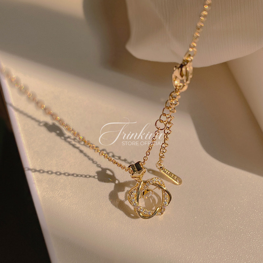 Diamond Double Heart Zircon Pendant Necklace