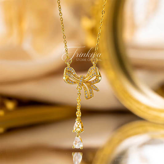 Zirconia Chain Bow Pendant Necklace