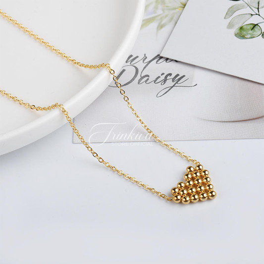 18K Gold Beaded Heart Necklace