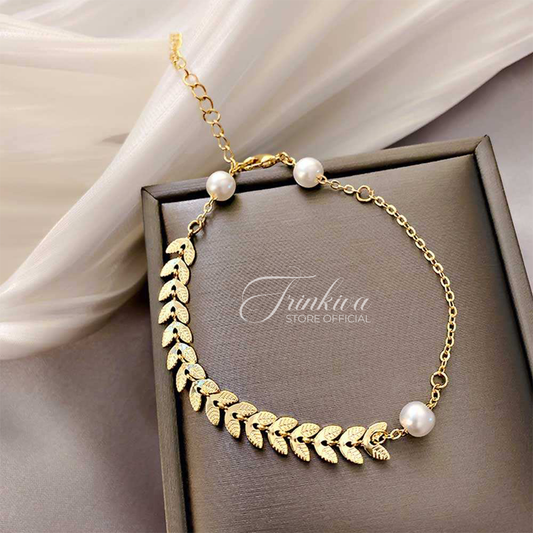 Leaf Bracelet with Pearls