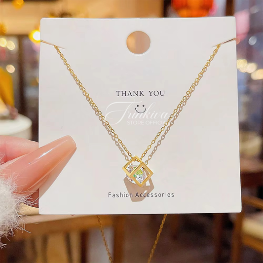 Hollow square Zirconia Diamond Pendant Necklace