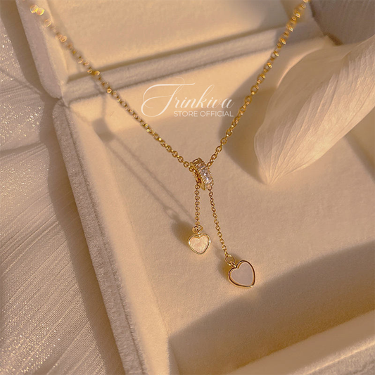 Zircon Shell Pearl Heart Ring Necklace
