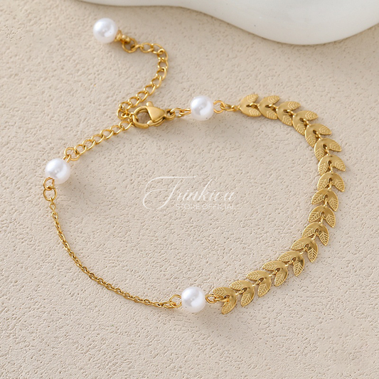 Leaf Bracelet with Pearls