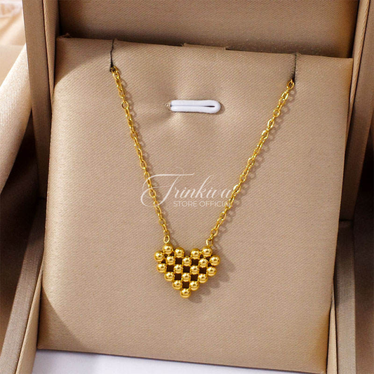18K Gold Beaded Heart Necklace