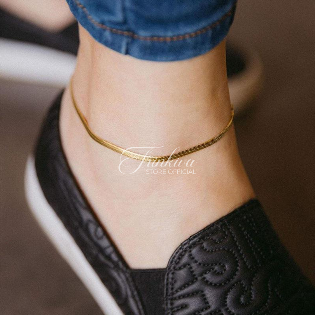 Gold Flat Snake Bone Anklet