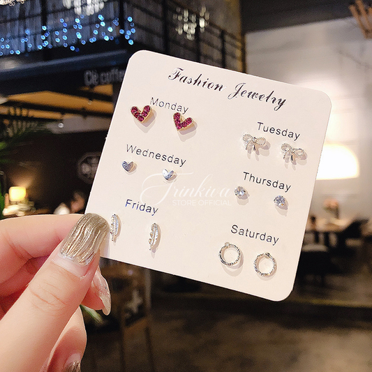 Trendy 6 Pair Heart Earrings Set