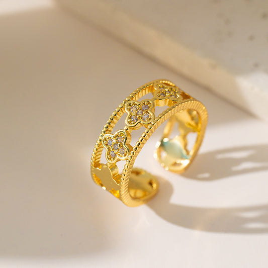 Diamond Four-Leaf Clover (Adjustable Ring)