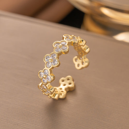 Diamond Four-Leaf Flower (Adjustable Ring)